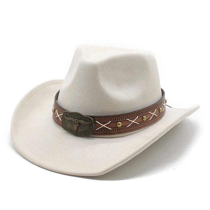 Western Cowboy Hat Suede Bullhead British Jazz Hat Men'S And Women'S Ethnic Hat Top Hat