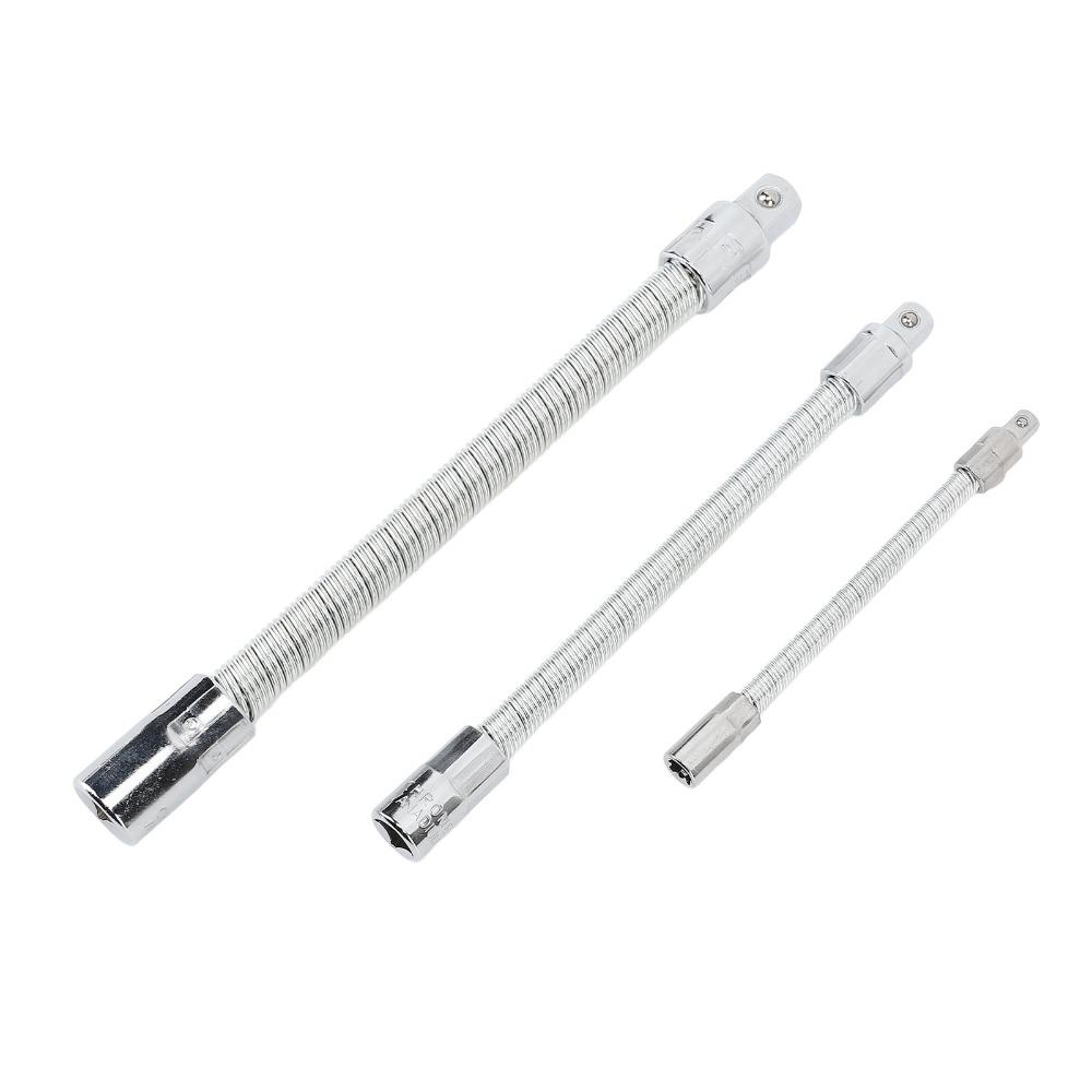 3Pcs 1/4" 3/8" 1/2" Drive Bendable Shaft Set Carbon Steel Flex Socket Wrench Automotive