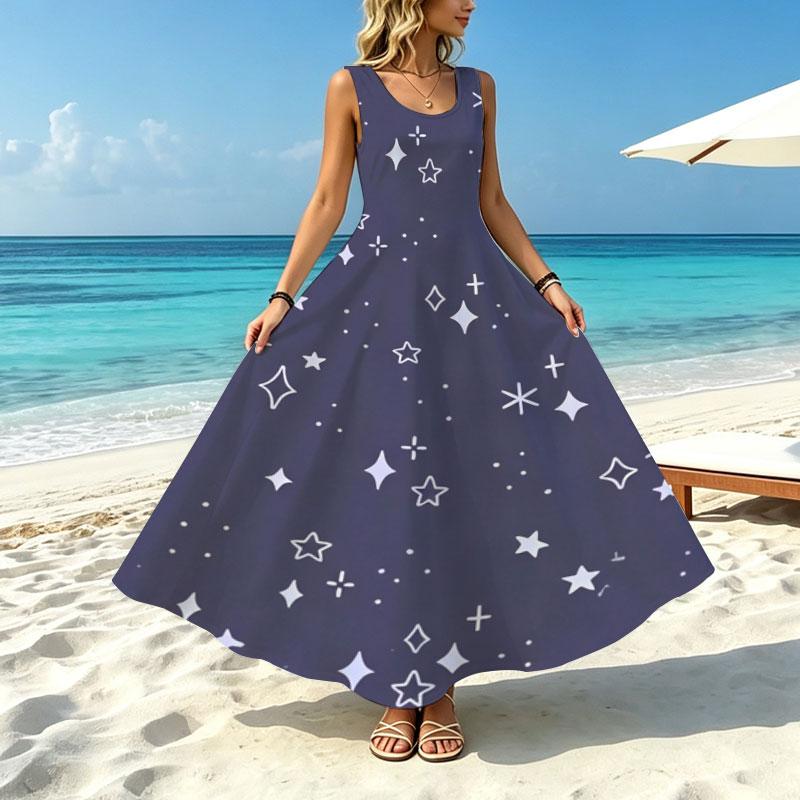 Sleeveless Maxi Dress,Casual Loose Fit,Lightweight Flowy Fabric,Beach Vacation Style,Versatile for Summer Beach Trips Outings
