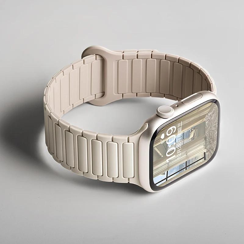 Силиконовый ремешок для Apple Watch Ultra 2 49 мм 42 мм 45 мм 41 мм 44 мм 40 мм Магнитный ремешок для iWatch Series 10 46 мм 9 8 7 6 SE 5 4 3