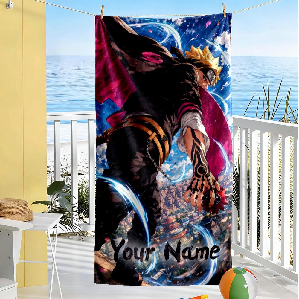 Naruto Character Customizable Name Beach Towel High Absorbency & Quick-Dry Perfect for Traveling Yoga Camping and Swimming