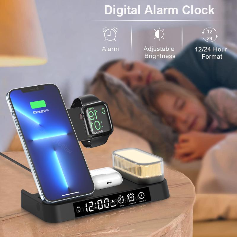 Беспроводные зарядные устройства для iPhone 15 Вт, подставка для беспроводного зарядного устройства 3 в 1 с лампой для Apple Watch, станция быстрой зарядки для iPhone 14 13 12 Pro Max