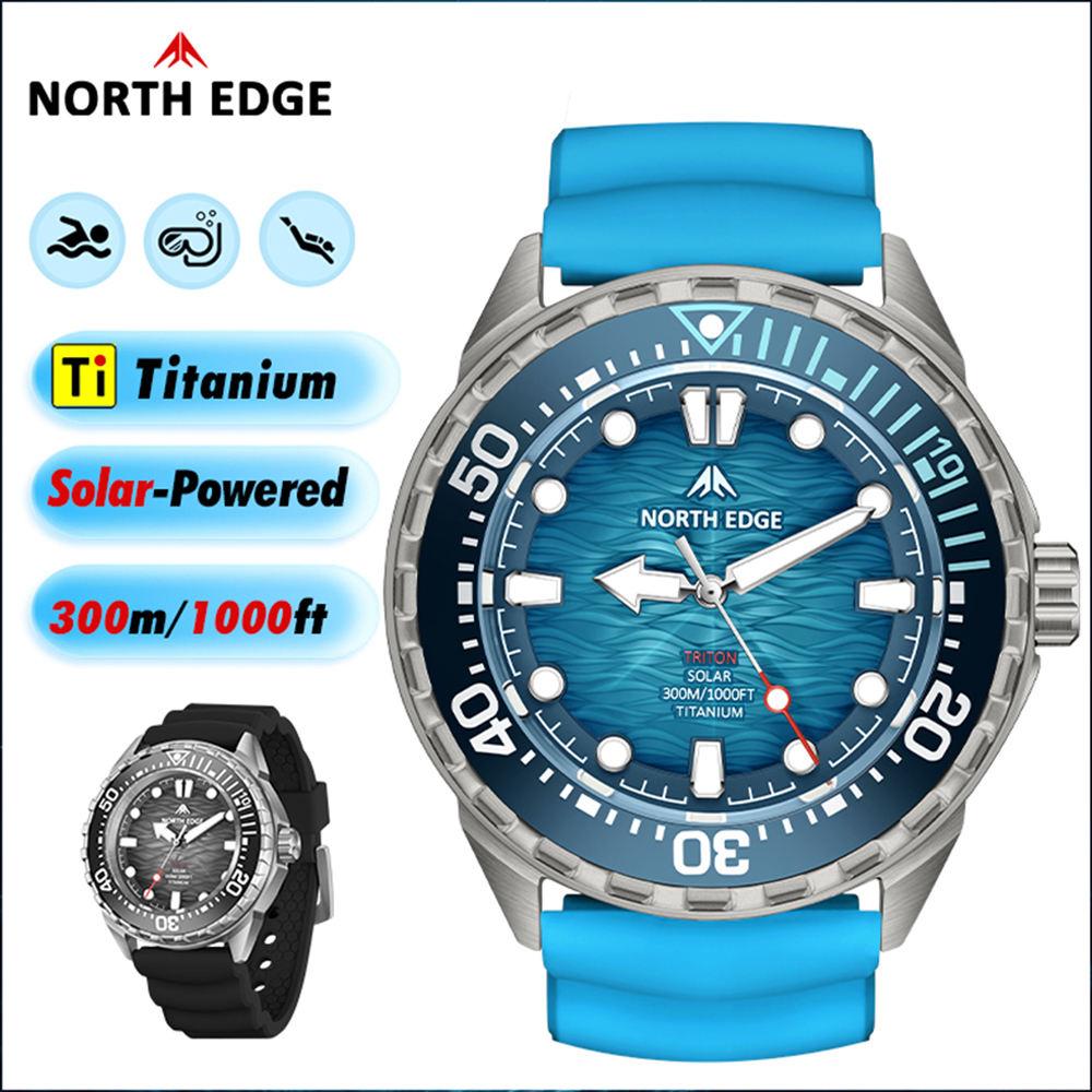 North Edge TRITON Часы на солнечной батарее Водонепроницаемые Часы для дайвинга и плавания Вращающийся цифровой безель Мужские титановые Часы для активного отдыха и спорта
