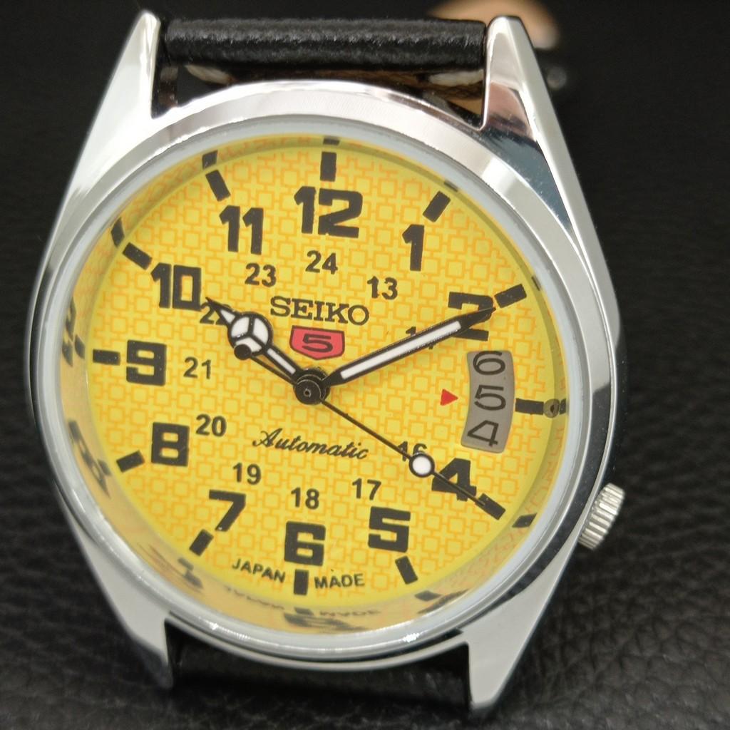 ВИНТАЖНЫЕ ОТРЕМОНТИРОВАННЫЕ МУЖСКИЕ АВТОМАТИЧЕСКИЕ ЧАСЫ SEIKO 5 ЯПОНИЯ ЖЕЛТЫЙ ЦИФЕРБЛАТ a446685-1