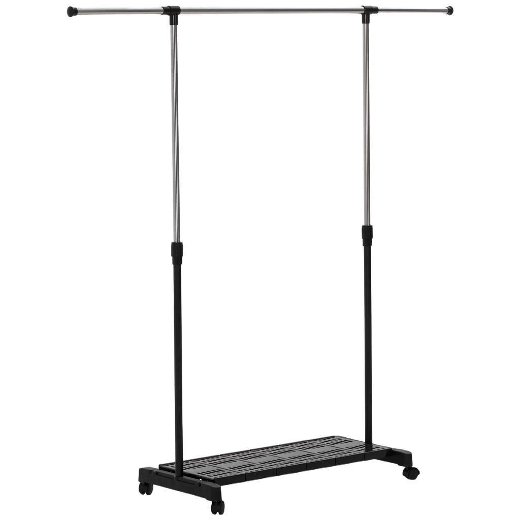 Extendable Clothes Drying Rack with Wheels, Bar and Shoe Rack, 159x42x168cm, Black & Silver
