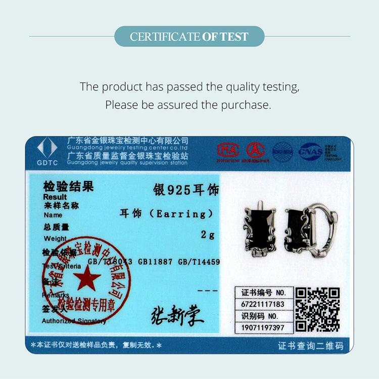 WOSTU 925 Sterling Silver Square Black Zircon Ear Buckles for Women Fine Jewelry Hoop Stud Earrings for Party