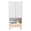 Wardrobe with 2 Doors, Large Rattan Drawer and Clothes Rail. With Metal Legs and Handles – Perfect for Bedroom and Living Room. White, 80x48x175 cm