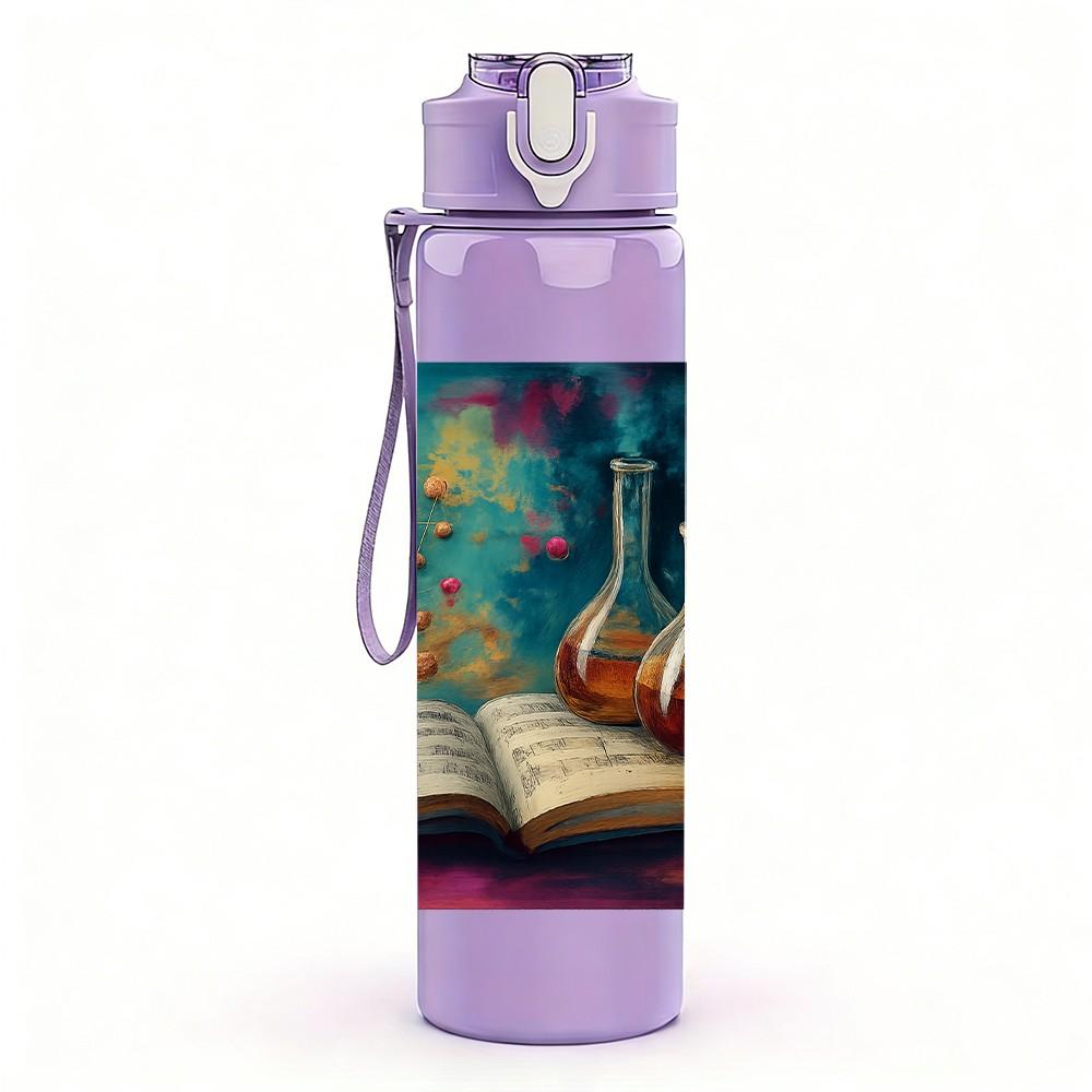 1PC Magic Book Potion Science Art Print 750ml Color Plastic Sports Water Bottle Leakproof Flip Straw Lid Suitable for Sports Office Home Use