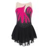 Girls Color Block Sheer Mesh Patchwork Dress Sleeveless Shiny Rhinestone Design Figure Skating Performance Gown