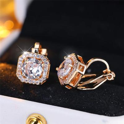 1 пара круглых циркониевых клипс для ушей для женщин и девочек, модные золотые квадратные непроколотые клипсы для ушей
