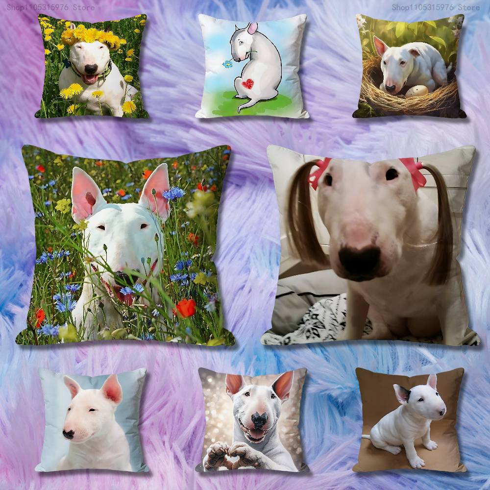 BBull TTerrier Dog Funny Pillow Cases for Bedroom Living Room Sofa Home Decor Polyester Cushion Cover with Zipper