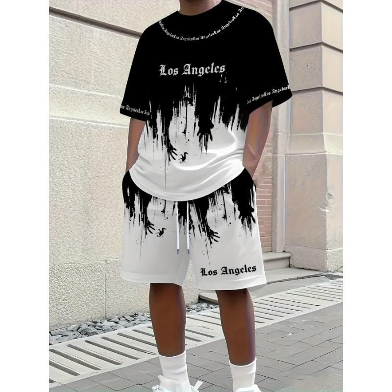 Комплект из 2 предметов: новая повседневная мужская футболка с коротким рукавом и шорты с принтом в виде букв