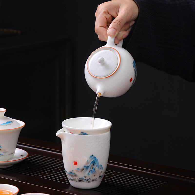 Бежевый Кильн Чайный Набор Белый Фарфор Керамика Кунг-фу Чайный Набор Домашний Чайник Подарочная Коробка Компания Бизнес-подарки