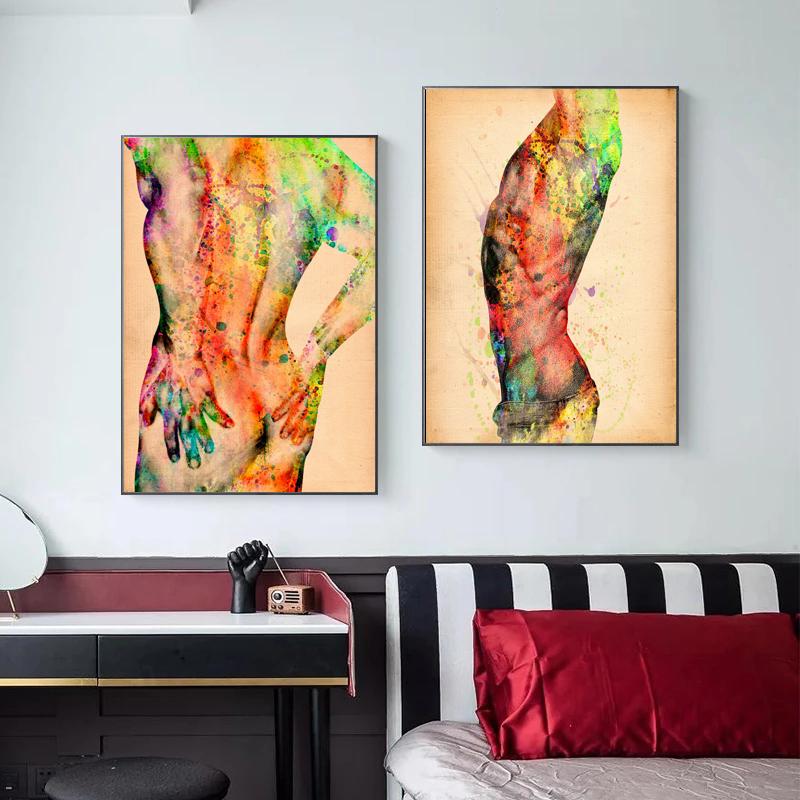 Watercolor Oil Painting Canvas Poster Sexy Nude Man Abstract Body Prints Wall Art Pictures for Room Decor Home Wall Decoration
