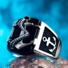 Silver Anchor Men's Ring with Black Onyx Stone Sailor Seaman Ring for Men Nautical Anchor Ring