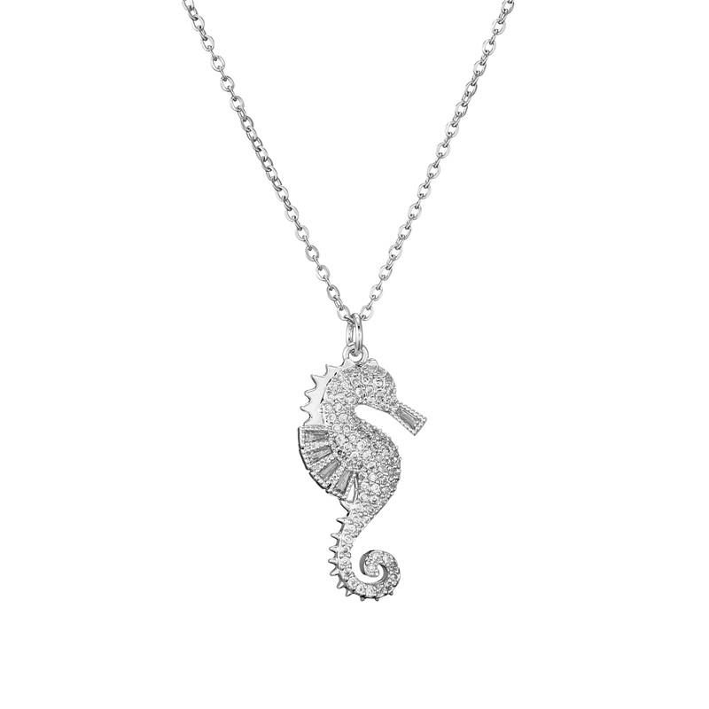 NEWBUY High Quality Copper Seahorse Pendant Necklace For Elegant Women Clear Cubic Zirconia Inlay Female Party Jewelry 4 Colors