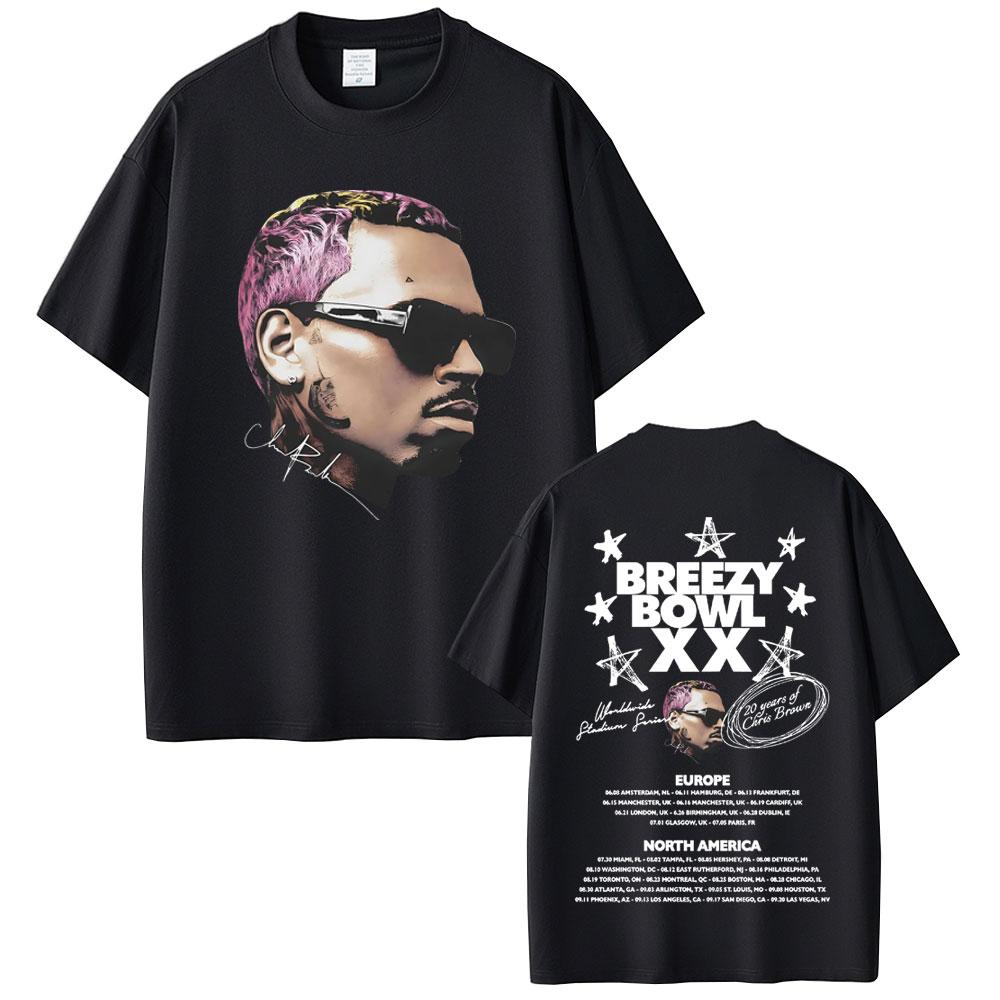 Rapper Chris Brown Breezy Bowl XX Tour 2025 TShirts Unisex Women Hip Hop Fashion Trend Fans Short Sleeve Casual Cotton T Shirts