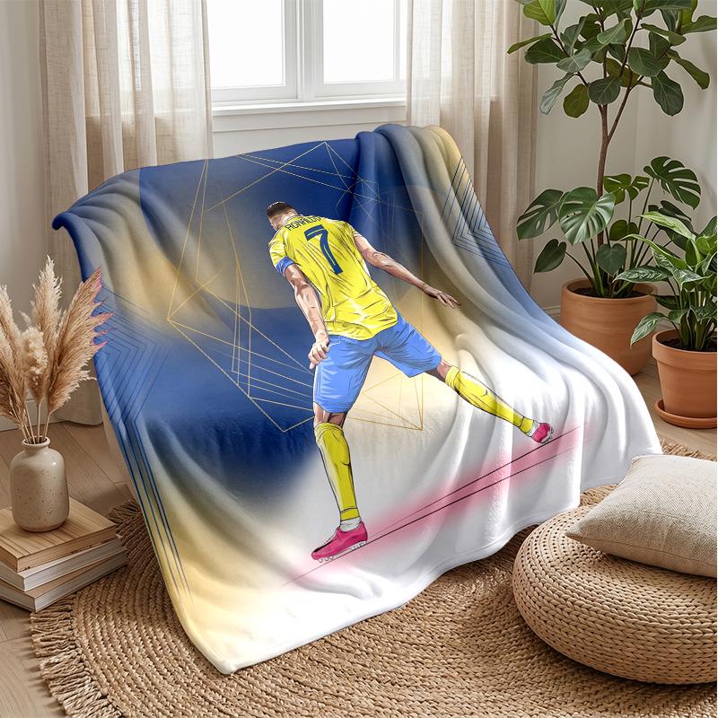 Cristiano Ronaldo Printed Flannel Blanket Skin Friendly Warm Decorative Throw for Indoor Couch Bed Daily Use