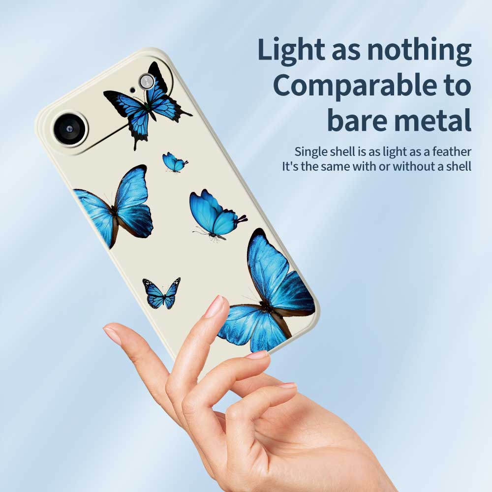 For iPhone 17 Air Case Blue Butterflies Pattern Printing Straight Edge TPU Phone Back Cover