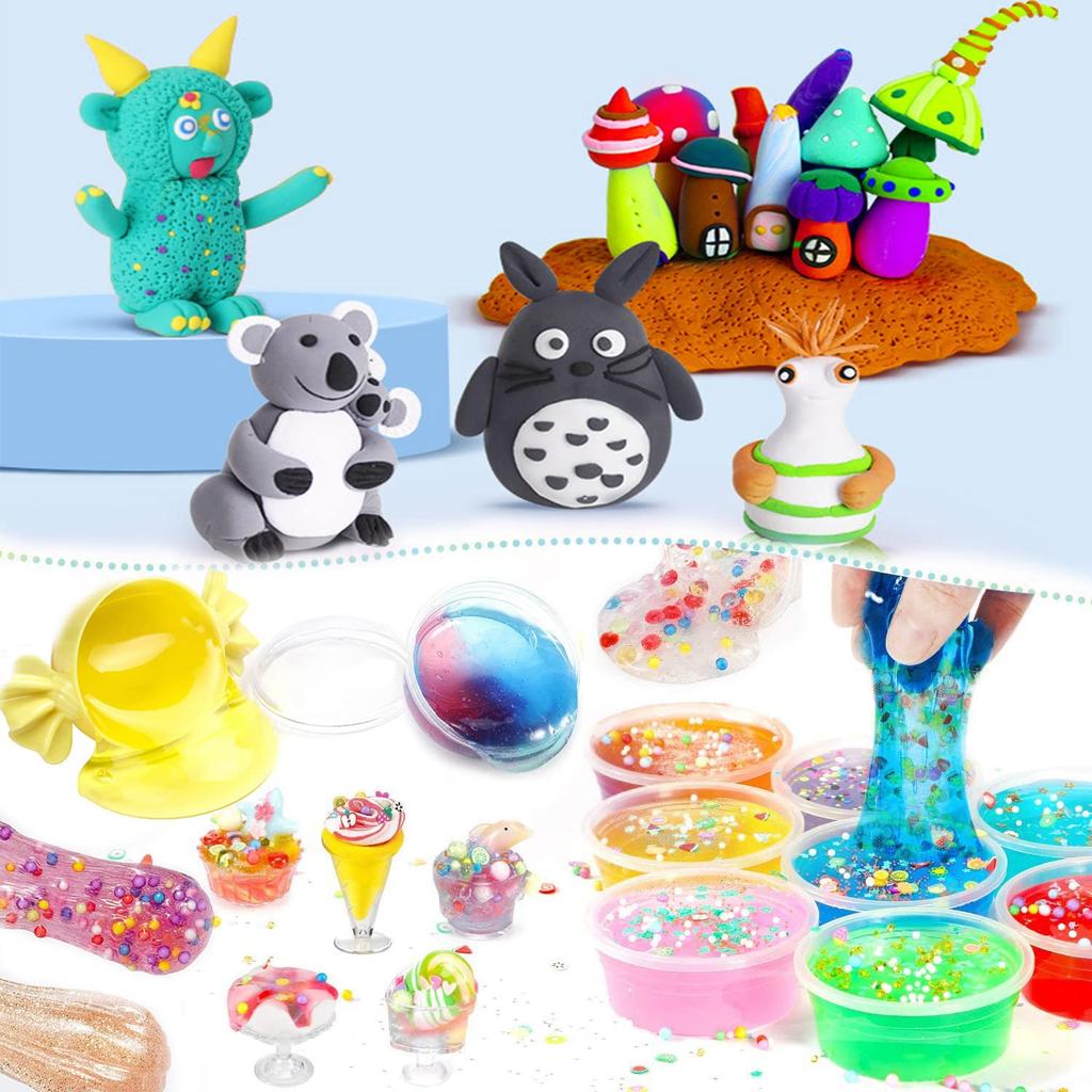 Jecimco Slime Kit Crystal Clay DIY Clay Set Игрушечные глиняные игрушки Инструменты ручной работы Аквариумные бусины Фруктовые дольки Цветная пена Конфетти Содержит 71 штуку Пушистый