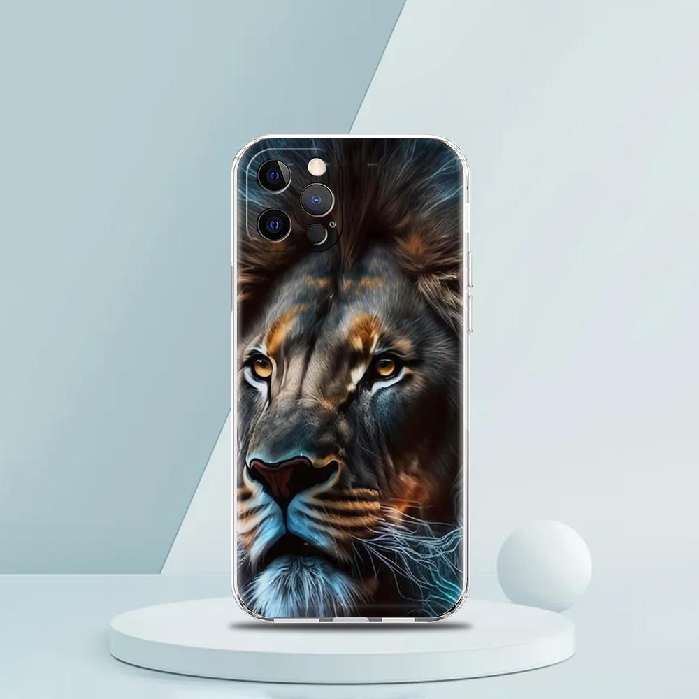 Чехол для телефона Лев для iPhone 16 15 14 13 12 Pro Max Прозрачный Мягкий для iPhone 11 Pro Max 7 8 Plus XS XR Силиконовый Чехол Capas