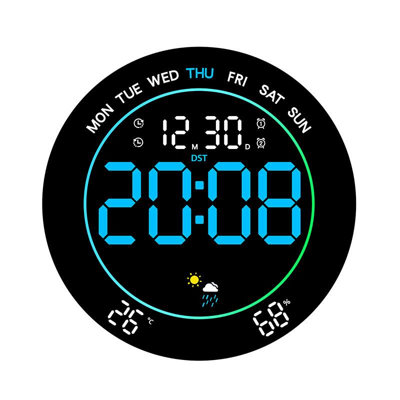 New Creative Weather Forecast Multifunctional LED Wall Clock, Large Screen, Ambient Living Room Clock 7701