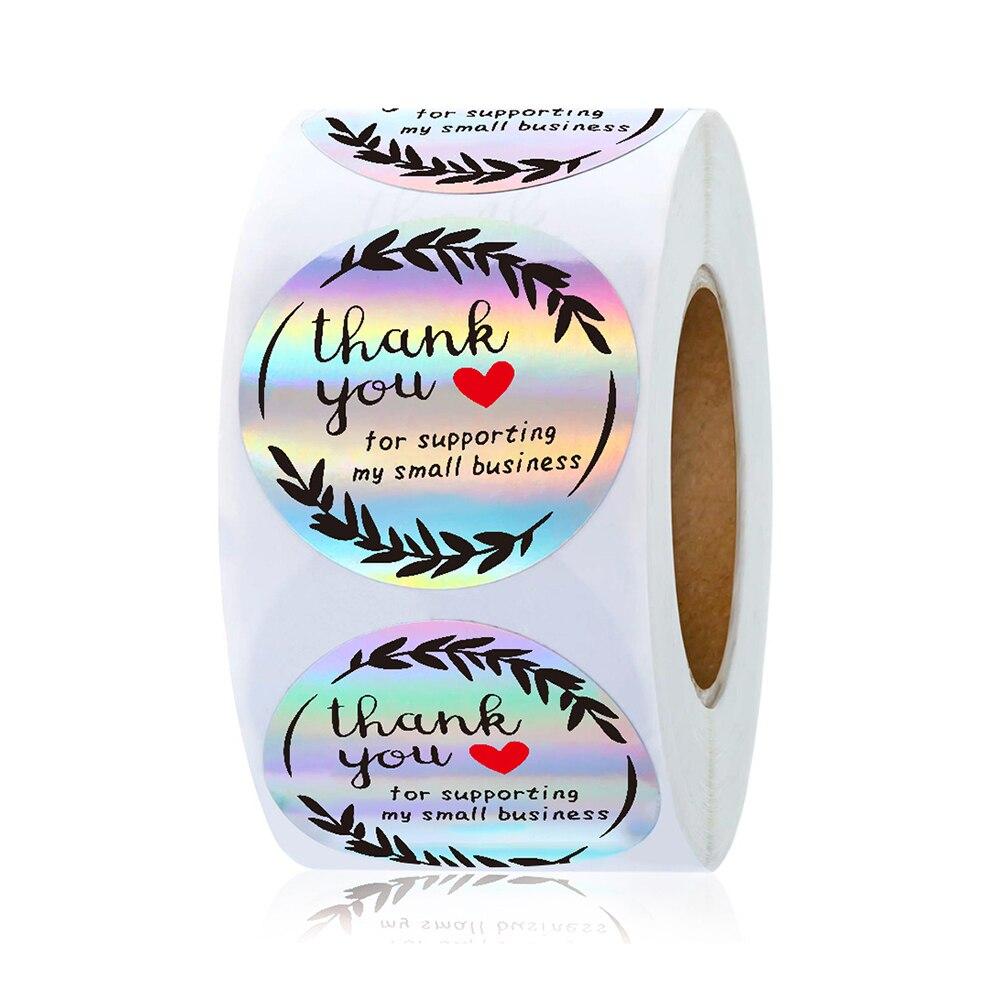 100-500 шт. 1 дюйм, спасибо за поддержку моего малого бизнеса, наклейки, радужные лазерные наклейки для канцелярских товаров, упаковочные коробки, этикетки