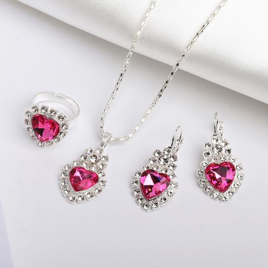 Комплект украшений в форме сердца для женщин, блестящие ожерелье в форме сердца со стразами, серьги, кольца, свадебные украшения, аксессуары