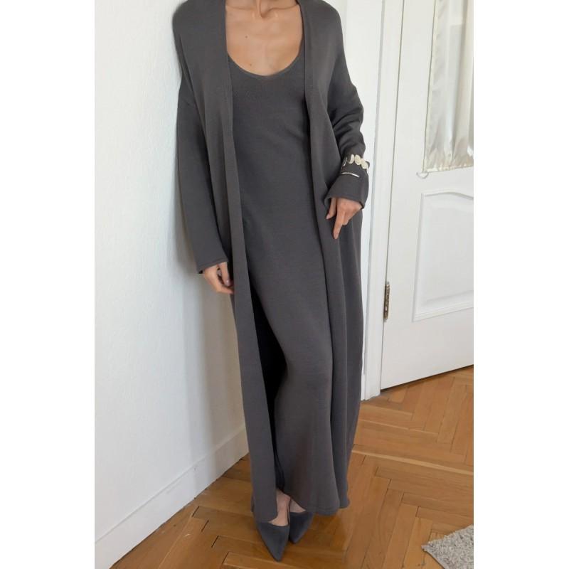 Womens Cotton Knit Tank Dress Long Sleeve Cardigan Set Soft Top Casual Daily Wear