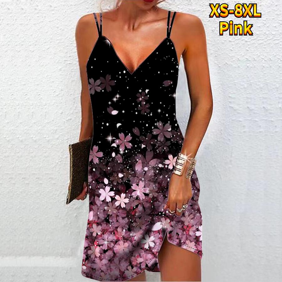 Женское модное сексуальное платье без бретелек с 3D розовыми флуоресцентными цветами и принтом, свободное платье-бретелька с v-образным вырезом