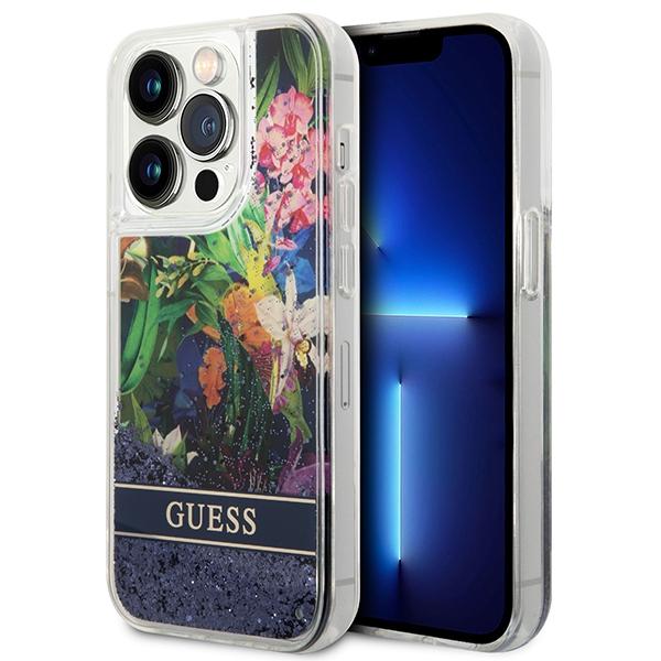 Guess Guhcp14Llflsb Iphone 14 Pro 6,1 Niebieski/Blue Hardcase Flower Liquid Glitter