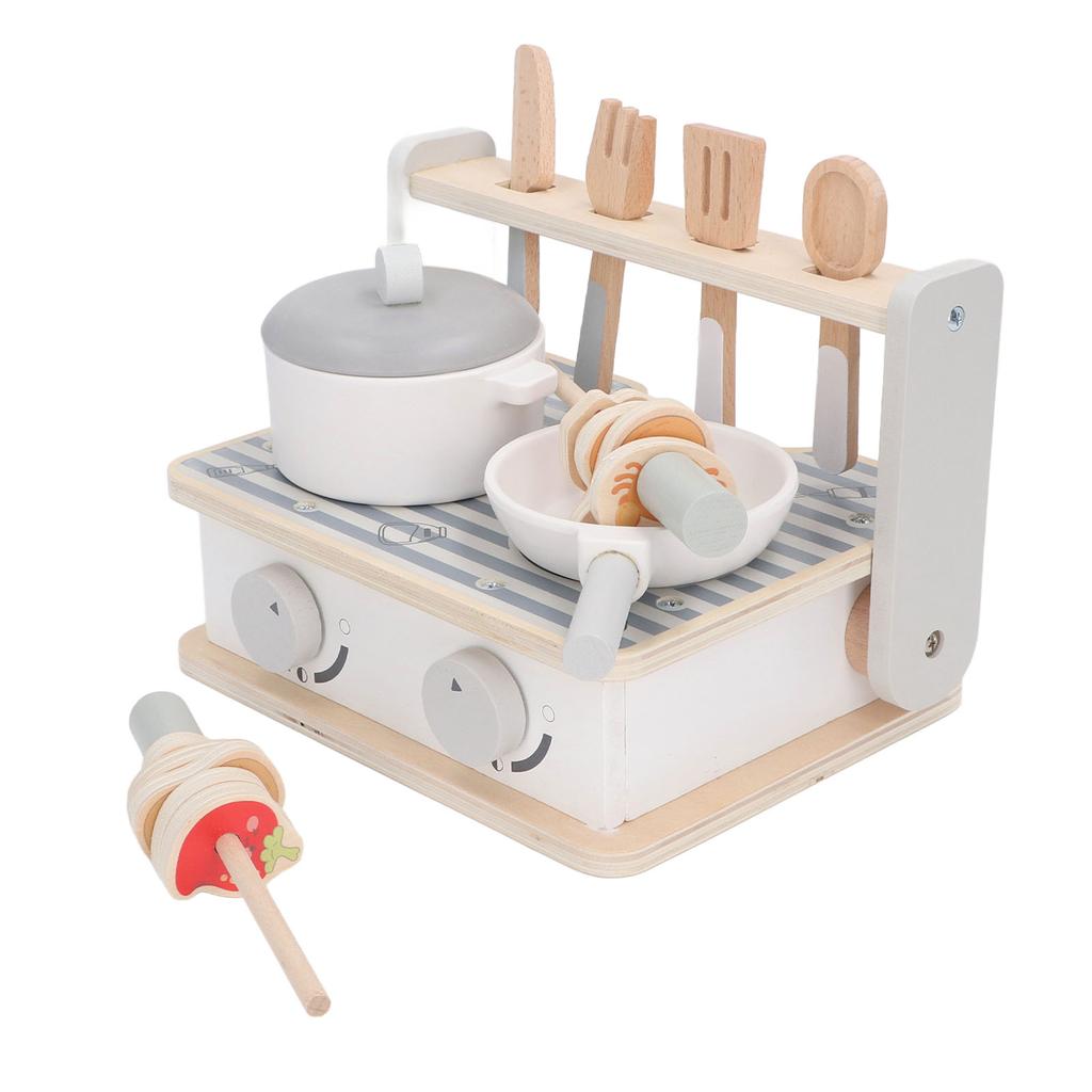 Kids Wooden Kitchen Barbecue Grill Toys Educational Simulation Kitchen Grill Cooking Playset