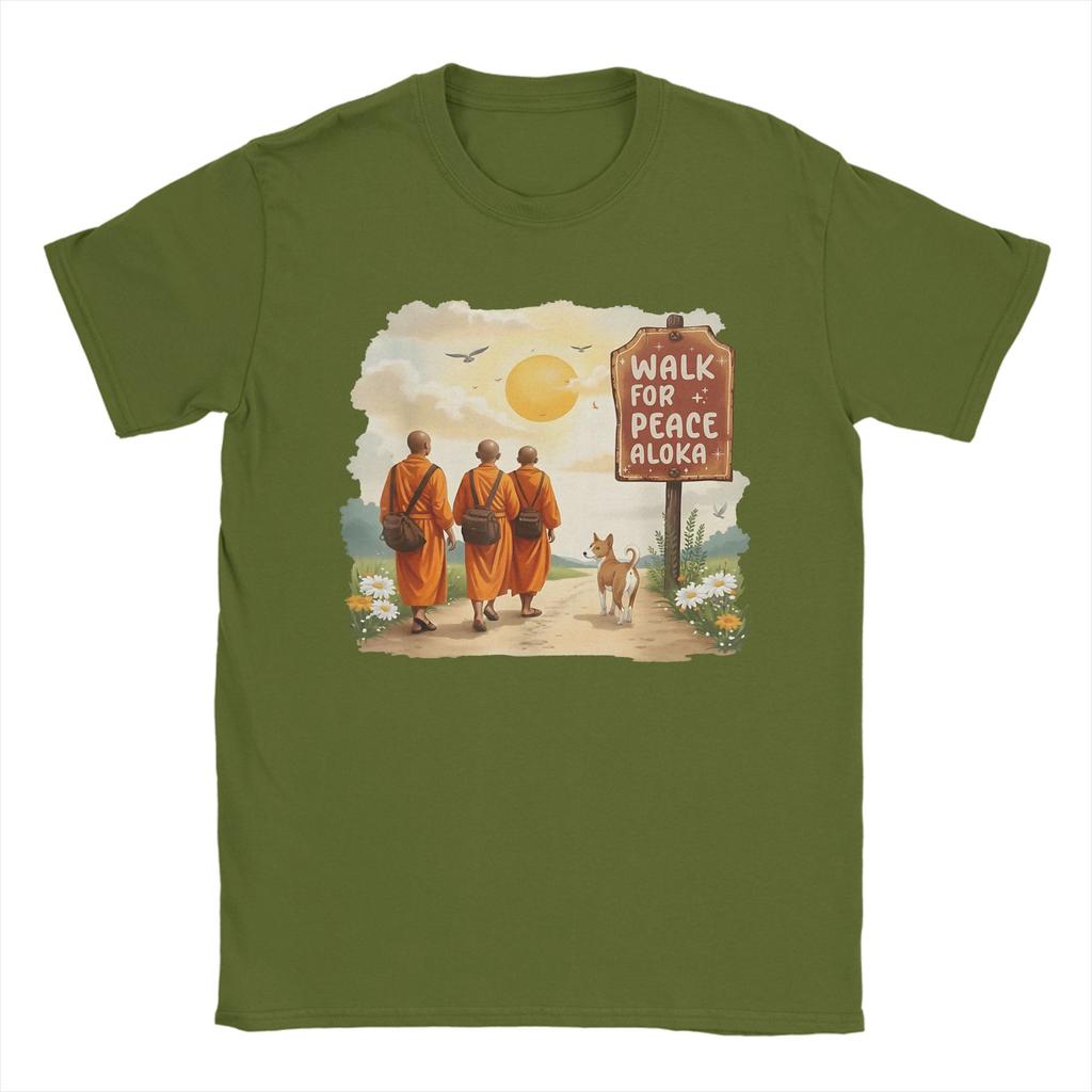 Vintage Retro Walk for Peace Monks with Aloka Dog TShirt for Men Round Collar 100 Cotton T Shirt Short Sleeve Tees Tops