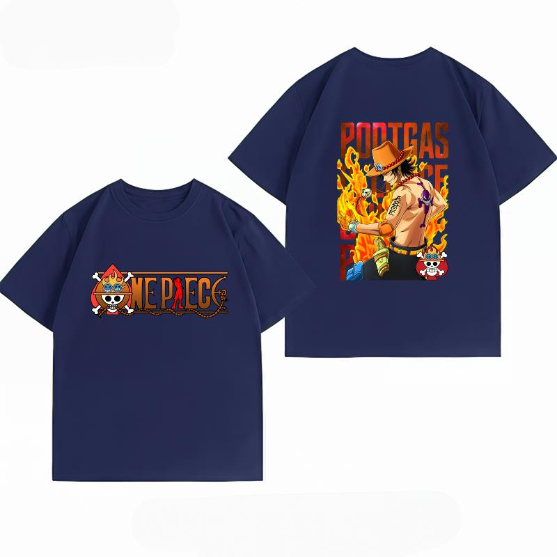 One Piece Portgas D Ace Print Tshirt Casual Short Sleeve Cotton Anime Streetwear Unisexs Tshirt