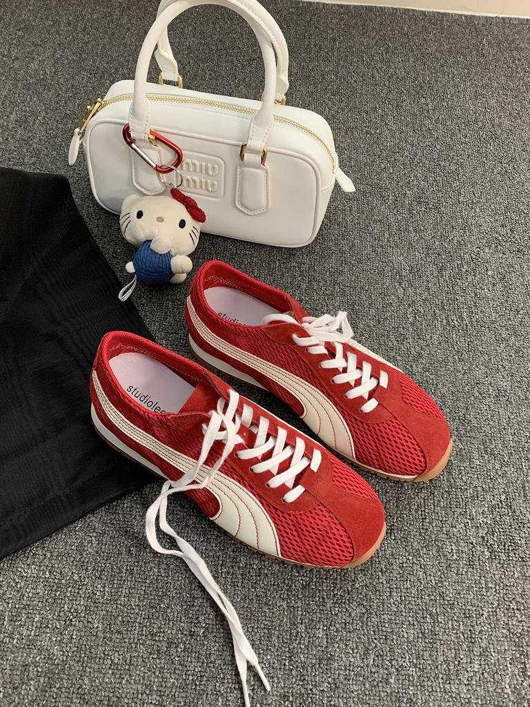 Mesh Striped Lace-up German Training Shoes Women's Summer 2025 New Fashion Versatile Sports Leisure Lightweight White Shoes