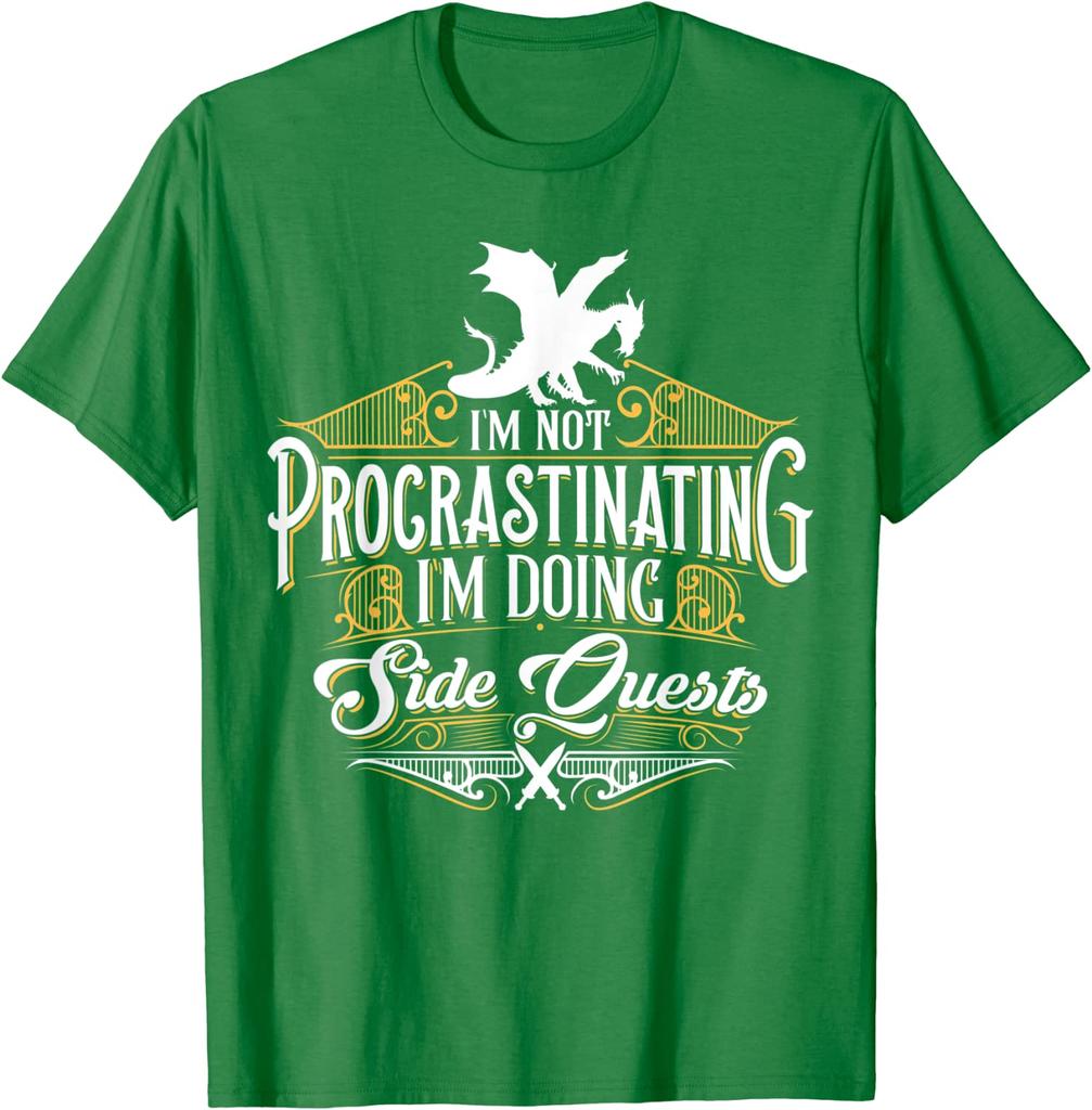 Not Procrastinating Side Quests Funny RPG Gamer Dragons T-Shirt Tops T Shirt Latest Cosie Cotton Men T Shirts Design