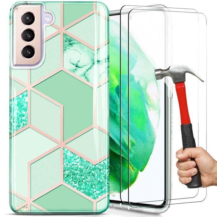 Coque de protection - BOOLING - pour Samsung Galaxy S21 - Turquoise - 2 Verres Trempés Inclus - Slim et Élégant