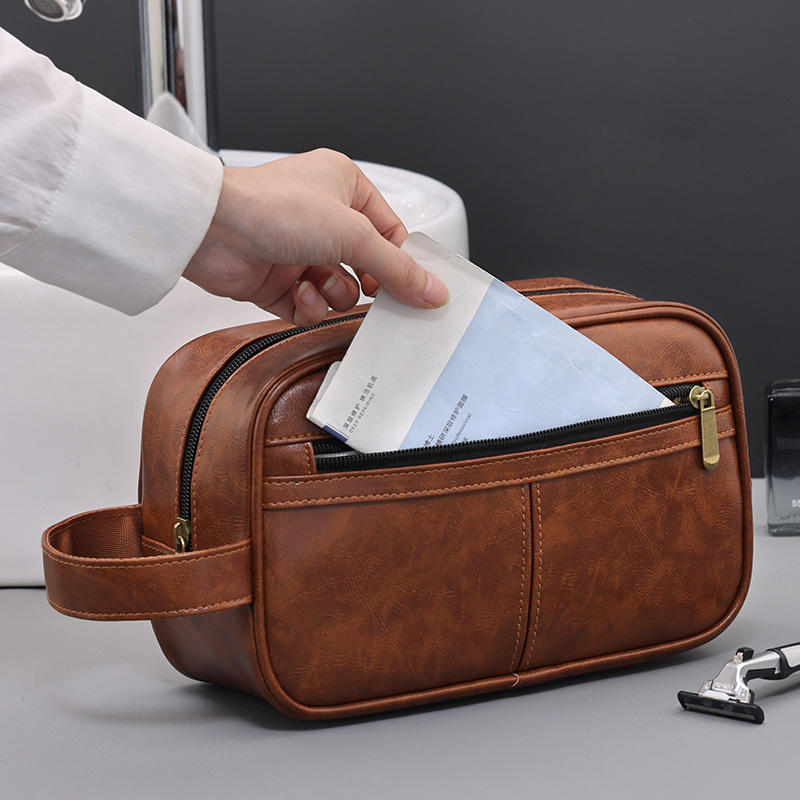 Деловая дорожная портативная мужская косметичка Модная ретро кожаная утолщенная косметичка Сумка