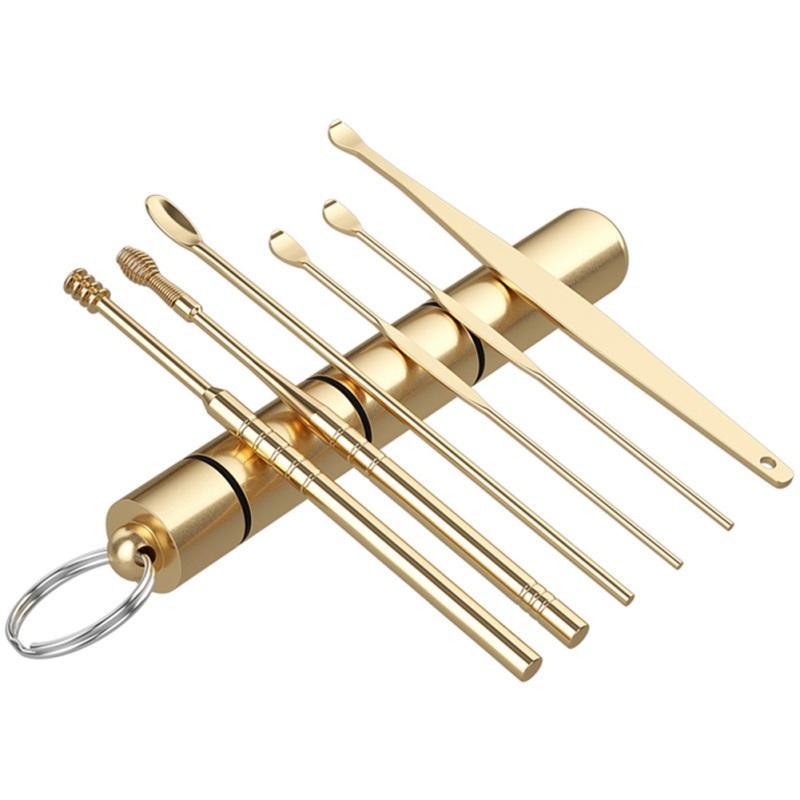 Ложка для ушей, средство для очистки ушей, 6 шт., инструмент для чистки ушей из нержавеющей стали, набор для удаления серной пробки, набор для ухода за ушами