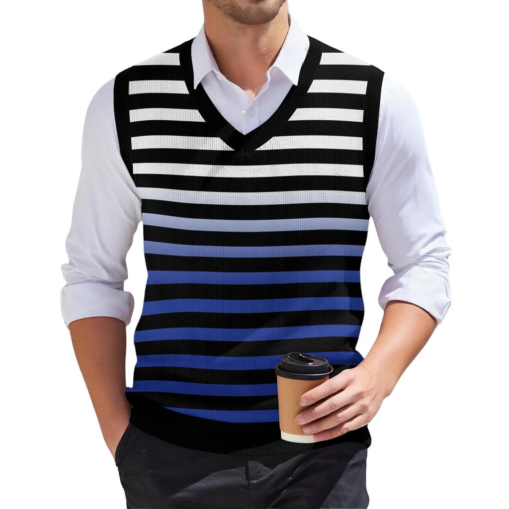 Мужской модный принтованный V-образный вырез без рукавов трикотажный пуловер