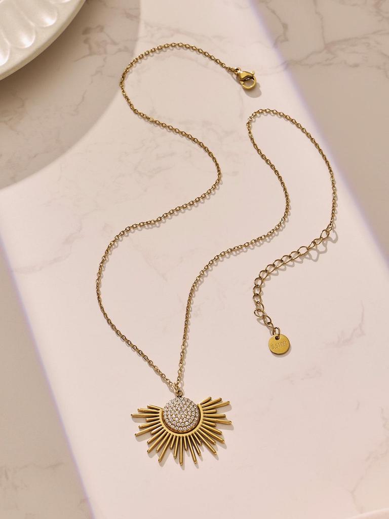 Ожерелье с подвеской-солнцем из циркона 5A, нержавеющая сталь с покрытием 18 карат золотом