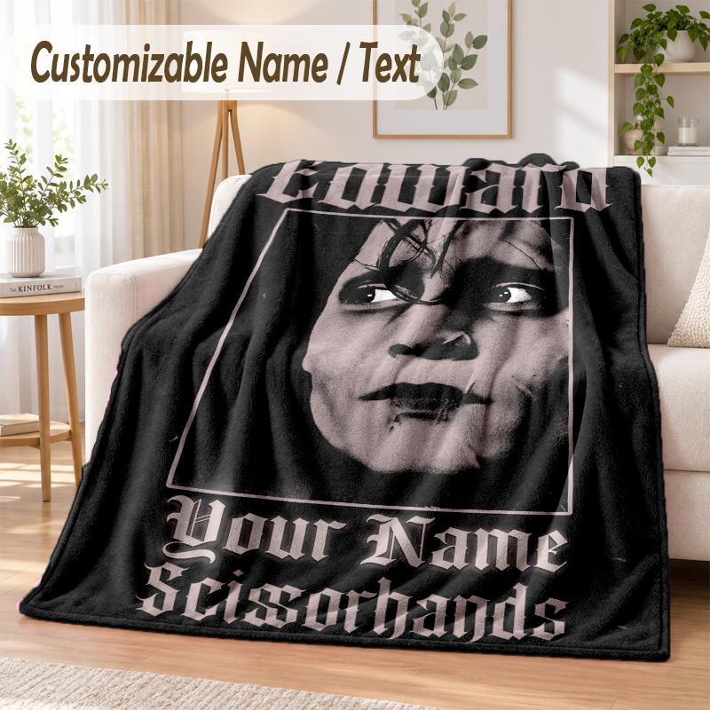 Edward Scissorhands Custom Name Flannel Throw Blanket Soft Warm for Sofa Bed Indoor Home Use