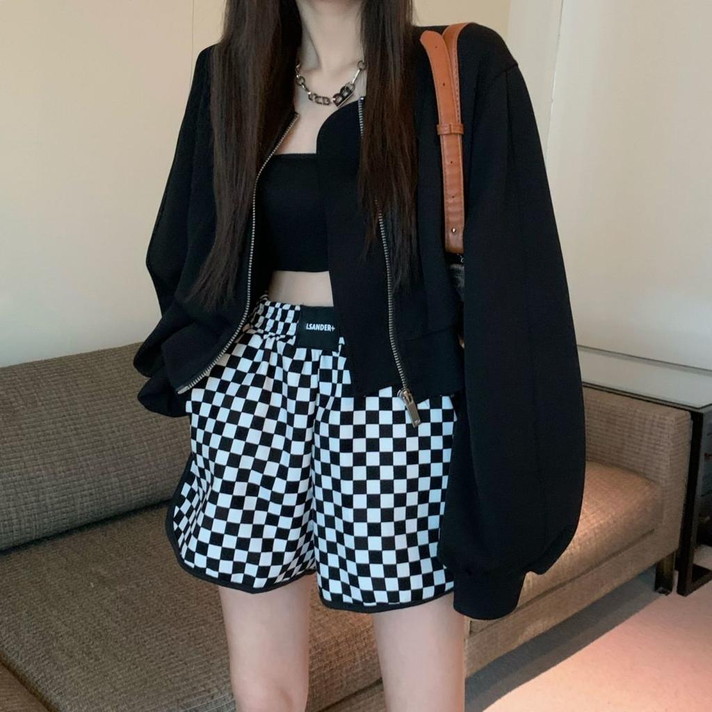 Летние Свободные Большого Размера Новые Нишевые Универсальные Клетчатые Шорты для Женщин