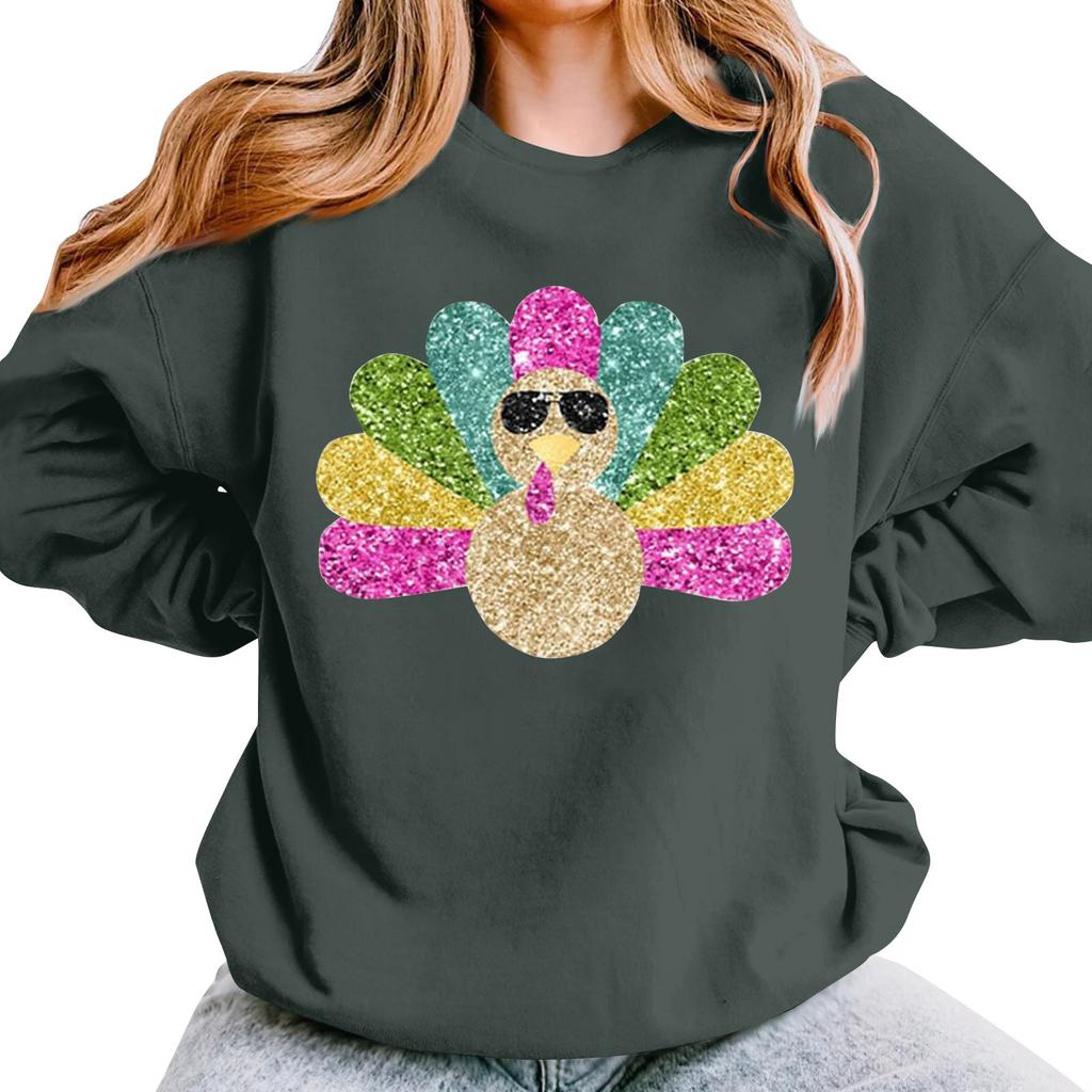 Женская повседневная мода День благодарения с принтом длинный рукав O-образный вырез пуловер толстовки