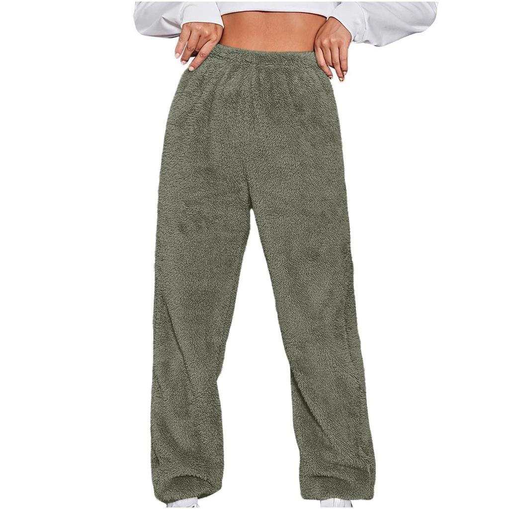 Women's Fashionable Relaxed-Fit Trousers Sporty Fleece-Lined Solid-Colour Cuffed Trousers