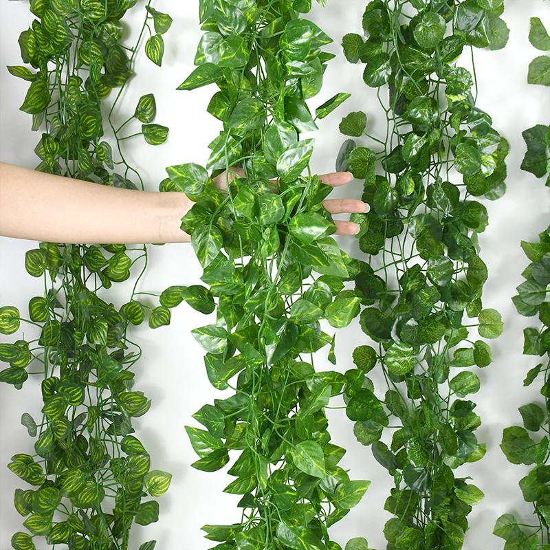Зеленые шелковые листья, подвесная гирлянда, домашний декор, искусственное растение из ротанга, свадьба, джунгли, день рождения, поставка, искусственный цветок