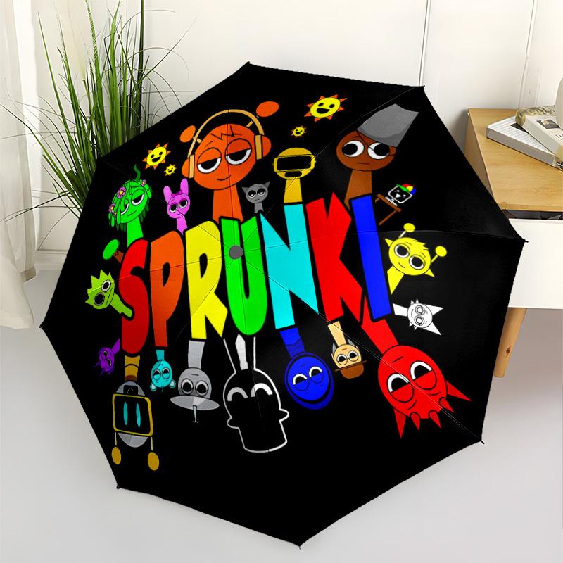 Colorful Characters Circle Outdoor Automatic Umbrella Compact & Durable 8-Rib Design Sturdy Construction for Outdoor Daily Use Compact Folding Umbrell