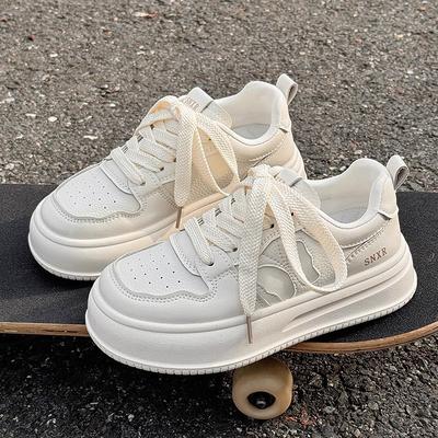 Маленькие белые туфли женские 2025 новые осенние туфли молочного цвета fufu универсальные нишевые шикарные туфли с большой головой спортивные туфли с толстой подошвой