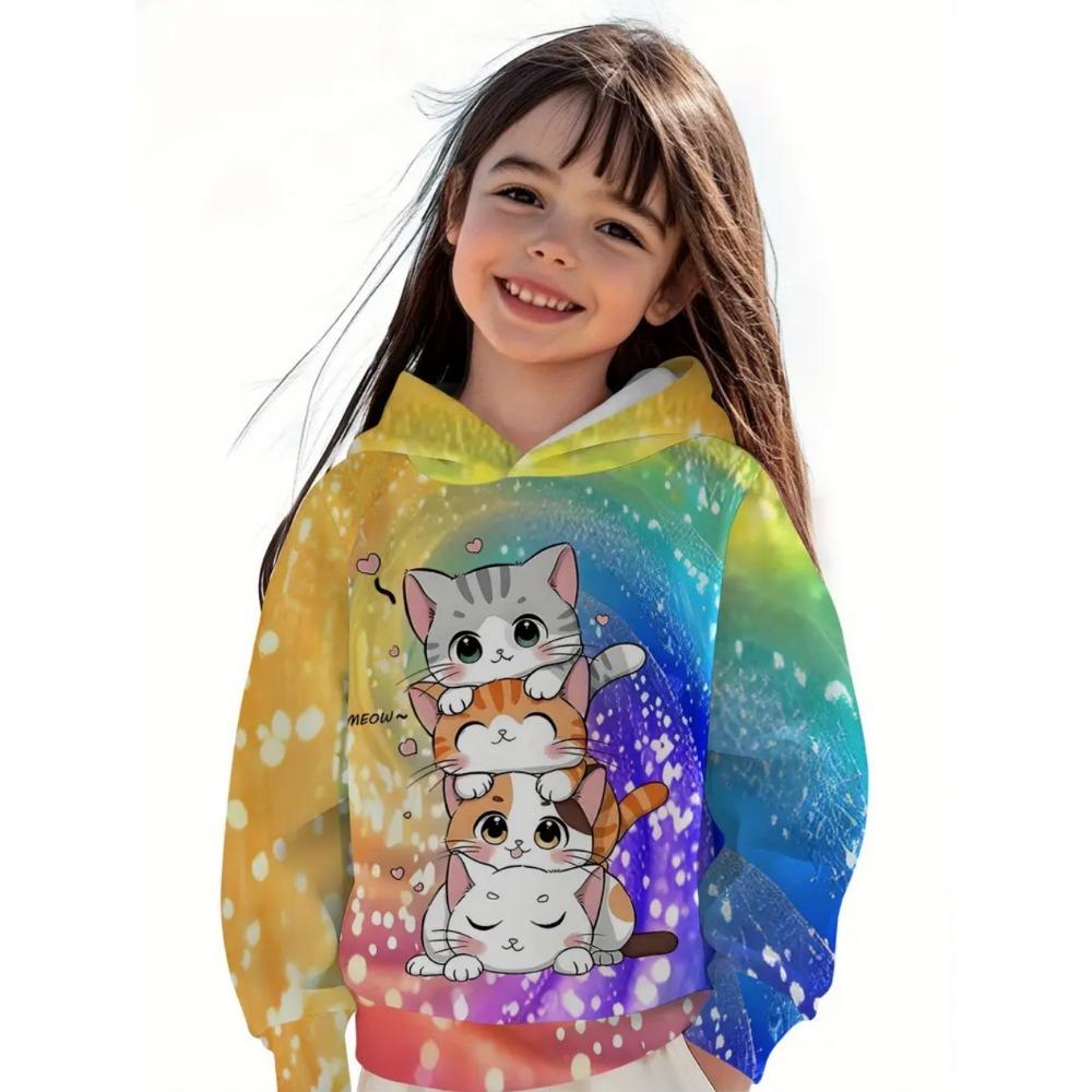 Yellow Girl Clothes Cute Animal Print Autumn Cartoon Hoodies Tops Casual Loose Girl Sweatshirts Trendy Y2k Children's Clothing