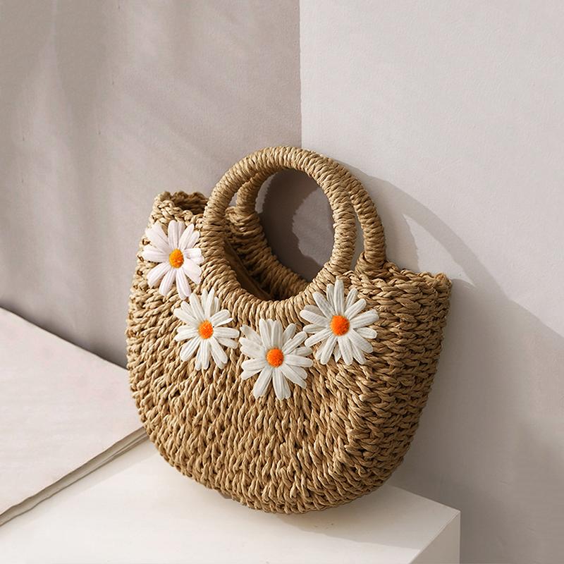 Fashion Hand-Woven Straw Beach Bags Women Handmade Moon Basket Shoulder Bag Bohemian Travel Crossbody Bags